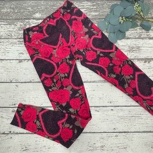 Lularoe Rose Floral Heart Leggings